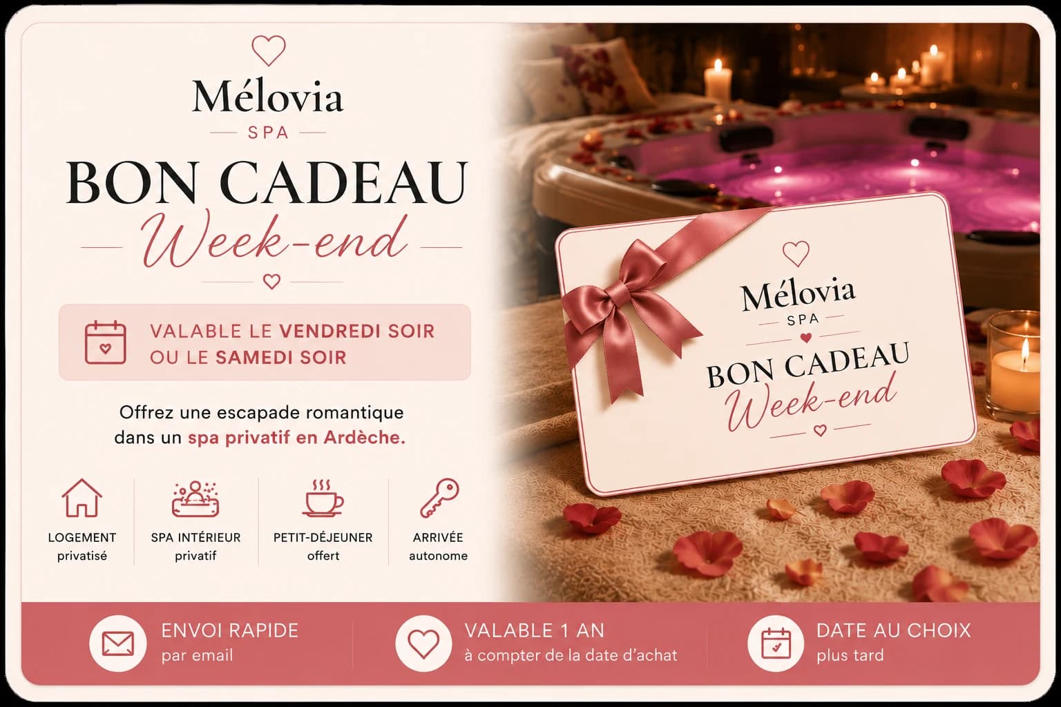 Bon cadeau Mélovia Spa Week-end, escapade romantique avec spa privatif en Ardèche